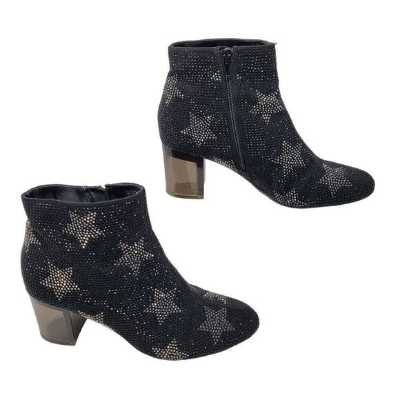 INC Floriann5 Ankle Booties 10 Black Sparkle‎ Silver Star Chunky Heel Holiday - Picture 5 of 11